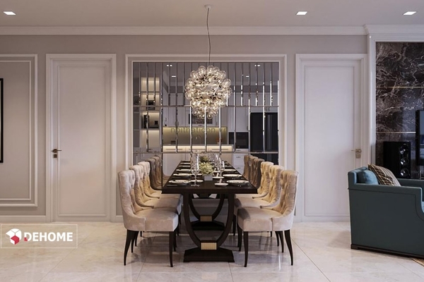 Thi công gương ghép trang trí phòng khách 